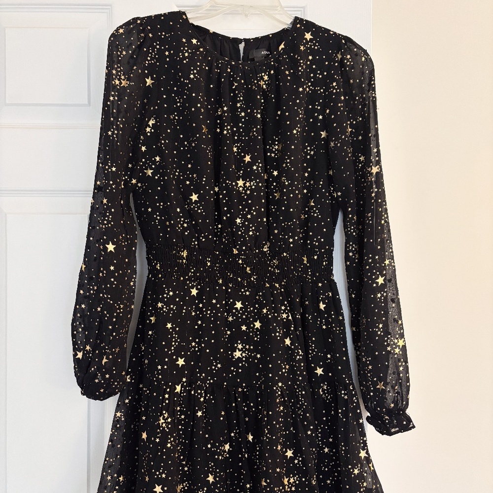 AQUA "Metallic Stripe Star Print Mini Dress" Small